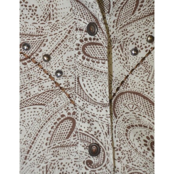 Wrangler Brown Paisley Print Concho Snap Front Embroidered Western Shirt Size XL - Picture 3 of 11